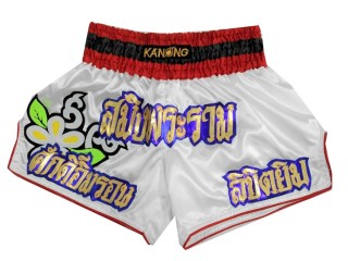 Short de Boxe Thai Blanc Personnalisé : KNSCUST-1133 Blanc